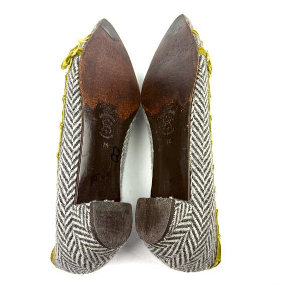 J Crew Shoes 7.5 Tweed Wool Pointed Heels Slip On Herringbone Womens Italy Made - Picture 5 of 9